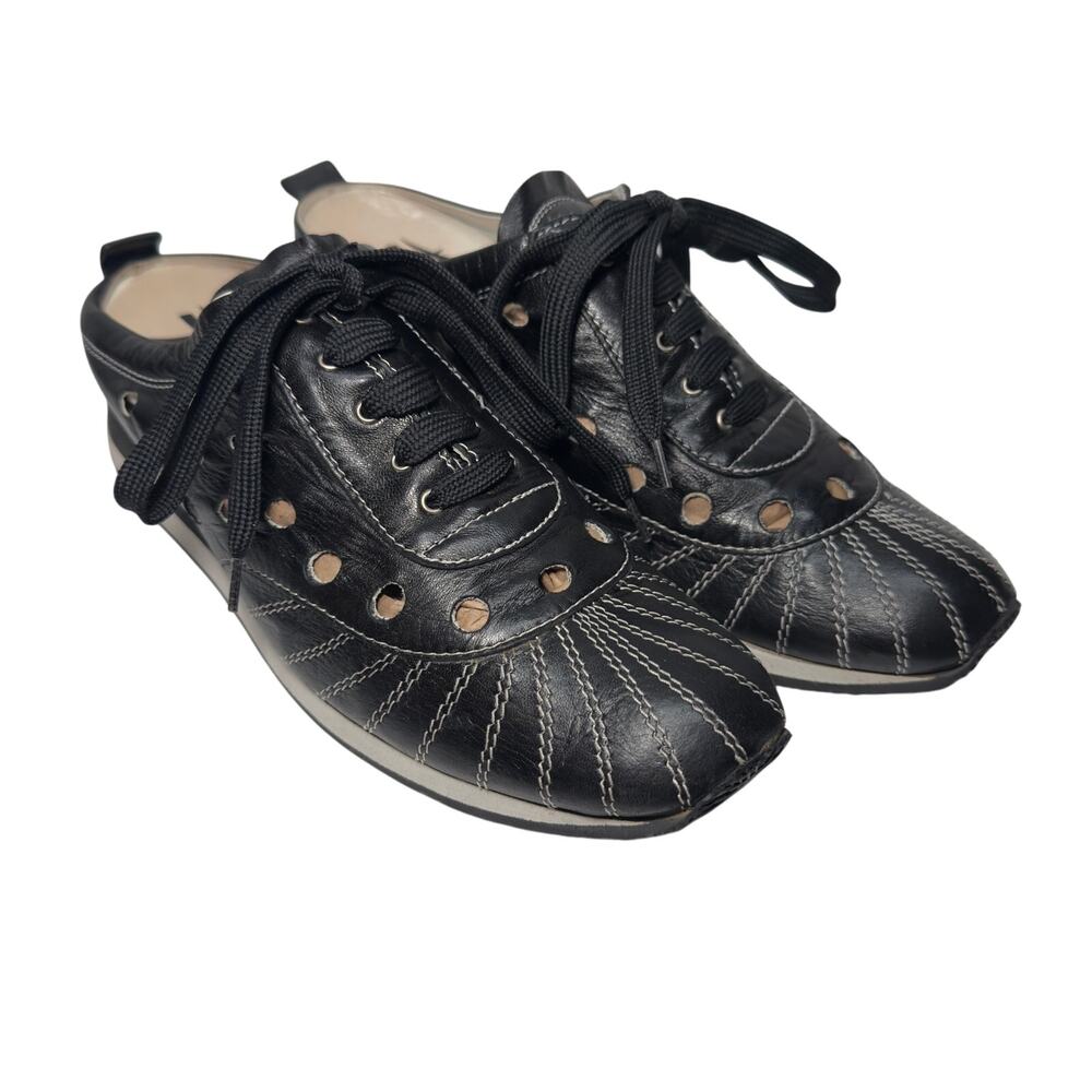 F Russo Black Leather Perforated Lace-Up Shoes US 9 Narrow Y2K Avant Garde
